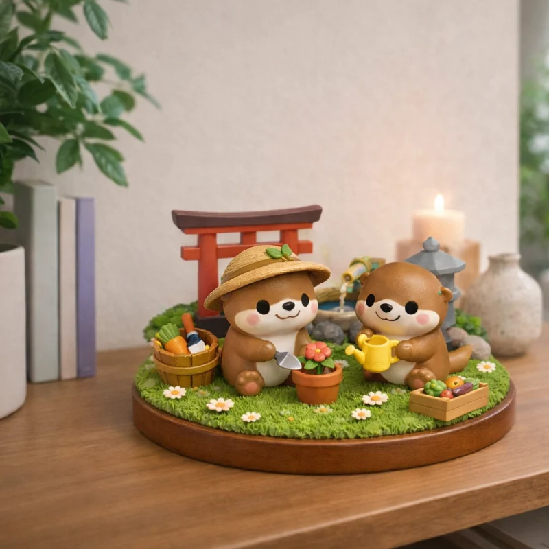 Loutres au Jardin Zen – Figurine Cosy