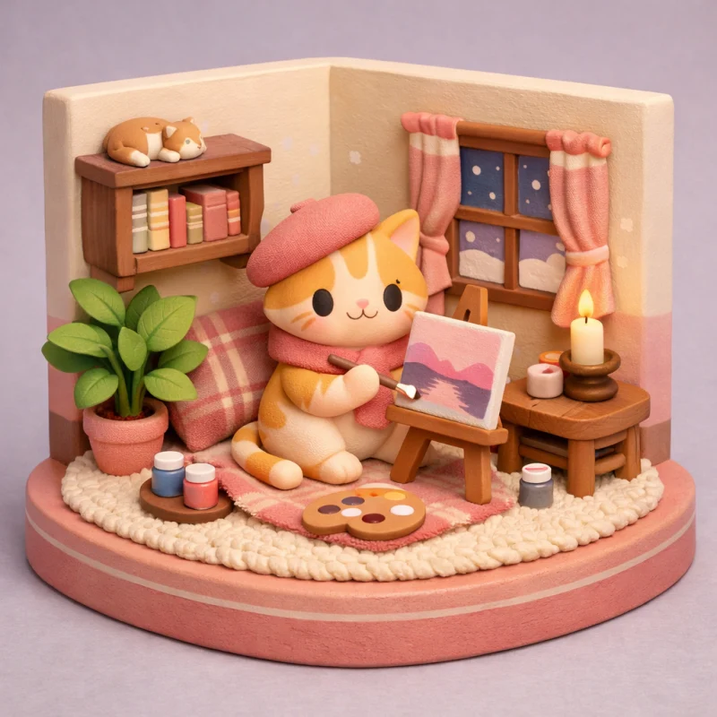 Chat Artiste - Figurine Cosy