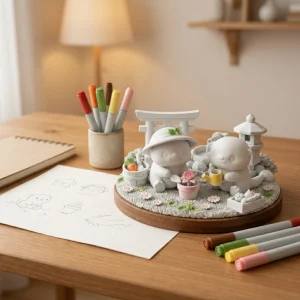 Loutres au Jardin Zen – Figurine Cosy