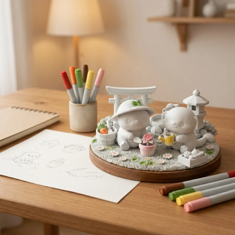 Loutres au Jardin Zen – Figurine Cosy